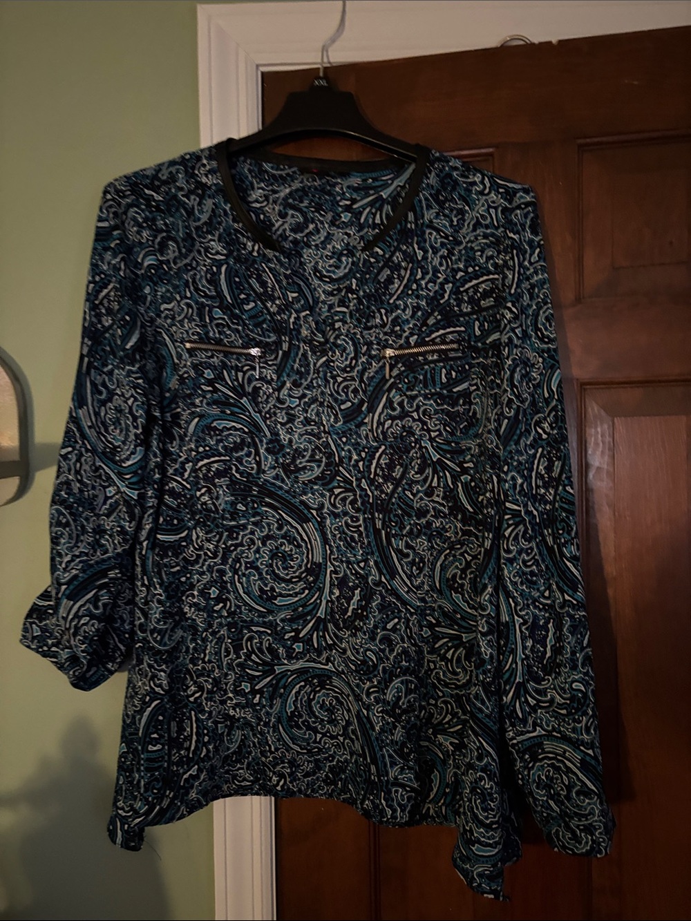 Rafaella Blue and Black Paisley Long Sleeve Tunic